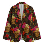 Vintage Flowers Skull Pattern Print Men's Blazer