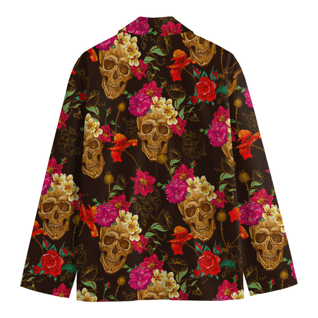 Vintage Flowers Skull Pattern Print Men's Blazer
