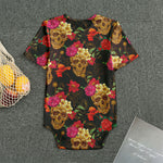 Vintage Flowers Skull Pattern Print Men's Bodysuit