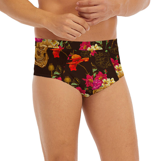 Vintage Flowers Skull Pattern Print Men's Briefs