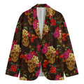 Vintage Flowers Skull Pattern Print Men's Cotton Blazer