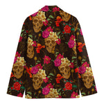 Vintage Flowers Skull Pattern Print Men's Cotton Blazer