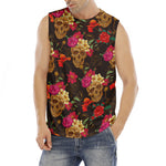 Vintage Flowers Skull Pattern Print Men's Fitness Tank Top