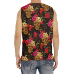 Vintage Flowers Skull Pattern Print Men's Fitness Tank Top