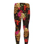 Vintage Flowers Skull Pattern Print Men's leggings