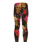 Vintage Flowers Skull Pattern Print Men's leggings