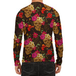 Vintage Flowers Skull Pattern Print Men's Long Sleeve Rash Guard