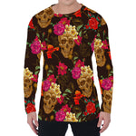 Vintage Flowers Skull Pattern Print Men's Long Sleeve T-Shirt