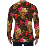 Vintage Flowers Skull Pattern Print Men's Long Sleeve T-Shirt