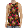 Vintage Flowers Skull Pattern Print Men's Muscle Tank Top