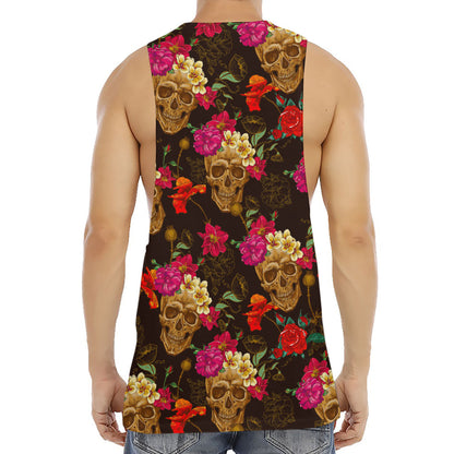 Vintage Flowers Skull Pattern Print Men's Muscle Tank Top