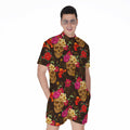 Vintage Flowers Skull Pattern Print Men's Romper