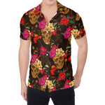 Vintage Flowers Skull Pattern Print Men's Shirt