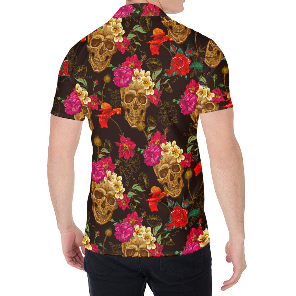 Vintage Flowers Skull Pattern Print Men's Shirt