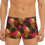 Vintage Flowers Skull Pattern Print Men's Short Boxer Briefs