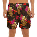 Vintage Flowers Skull Pattern Print Men's Split Running Shorts