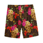 Vintage Flowers Skull Pattern Print Men's Sports Shorts