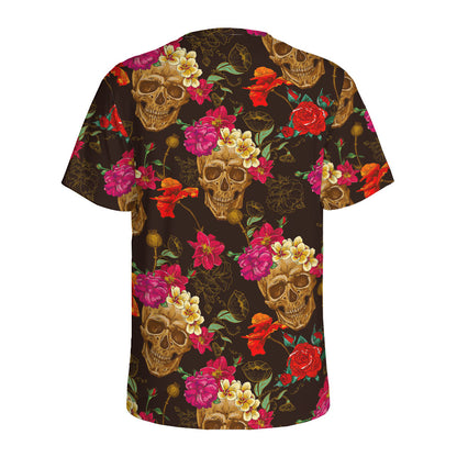 Vintage Flowers Skull Pattern Print Men's Sports T-Shirt