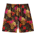 Vintage Flowers Skull Pattern Print Men's Swim Trunks
