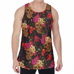 Vintage Flowers Skull Pattern Print Men's Velvet Tank Top