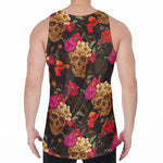 Vintage Flowers Skull Pattern Print Men's Velvet Tank Top