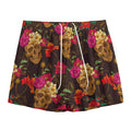 Vintage Flowers Skull Pattern Print Mesh Shorts