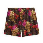 Vintage Flowers Skull Pattern Print Mesh Shorts