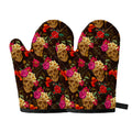 Vintage Flowers Skull Pattern Print Oven Mitts