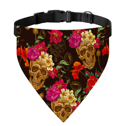 Vintage Flowers Skull Pattern Print Over The Collar Dog Bandana