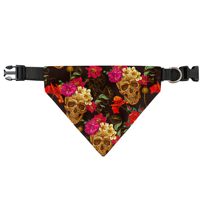 Vintage Flowers Skull Pattern Print Over The Collar Dog Bandana