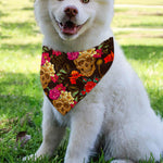 Vintage Flowers Skull Pattern Print Over The Collar Dog Bandana