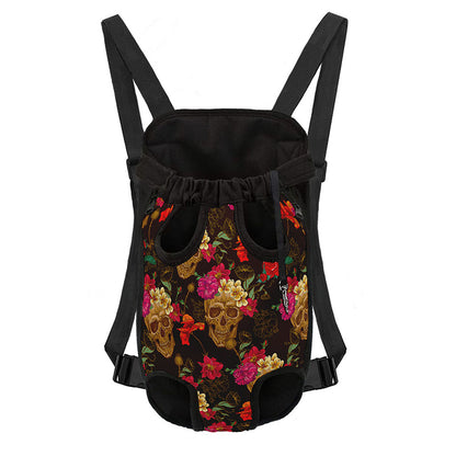 Vintage Flowers Skull Pattern Print Pet Carrier Backpack
