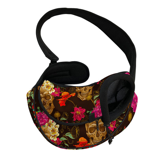 Vintage Flowers Skull Pattern Print Pet Sling Carrier