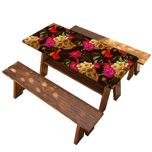 Vintage Flowers Skull Pattern Print Picnic Table Cover