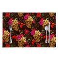 Vintage Flowers Skull Pattern Print Placemat
