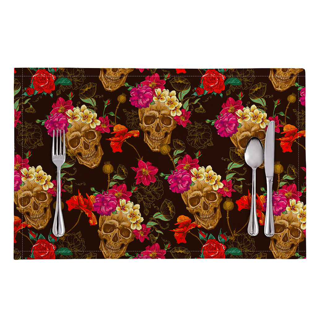Vintage Flowers Skull Pattern Print Placemat