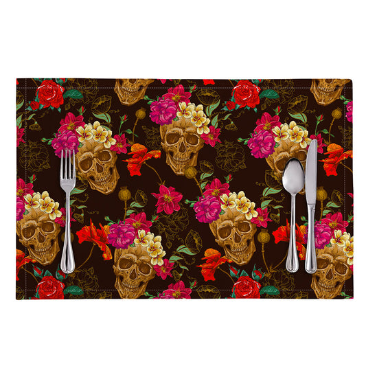 Vintage Flowers Skull Pattern Print Placemat