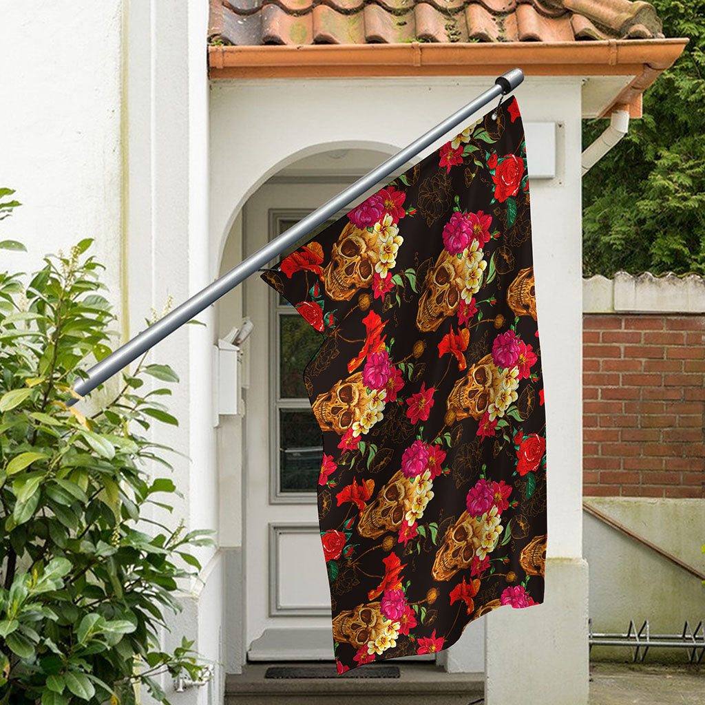 Vintage Flowers Skull Pattern Print Polyester Flag