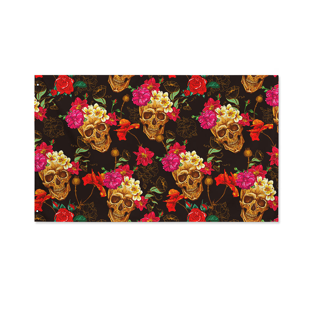 Vintage Flowers Skull Pattern Print Polyester Flag