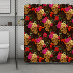 Vintage Flowers Skull Pattern Print Polyester Shower Curtain