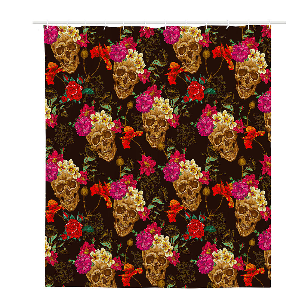 Vintage Flowers Skull Pattern Print Polyester Shower Curtain