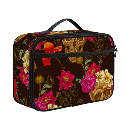Vintage Flowers Skull Pattern Print Portable Lunch Bag