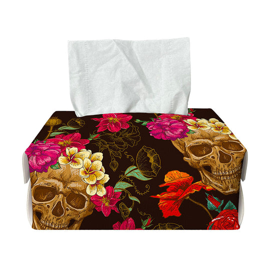 Vintage Flowers Skull Pattern Print Rectangle Tissue Box Cover