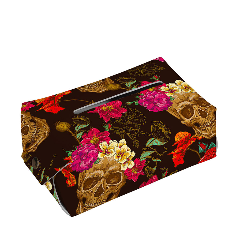 Vintage Flowers Skull Pattern Print Rectangle Tissue Box Cover
