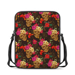 Vintage Flowers Skull Pattern Print Rectangular Crossbody Bag