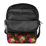 Vintage Flowers Skull Pattern Print Rectangular Crossbody Bag