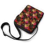 Vintage Flowers Skull Pattern Print Rectangular Crossbody Bag