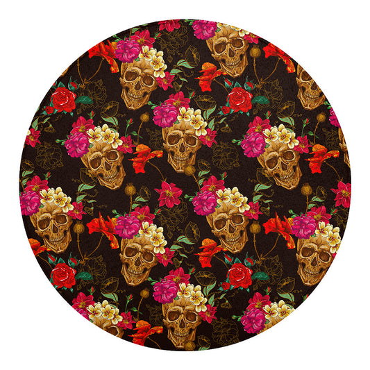 Vintage Flowers Skull Pattern Print Round Blanket