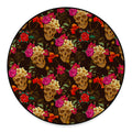 Vintage Flowers Skull Pattern Print Round Floor Mat