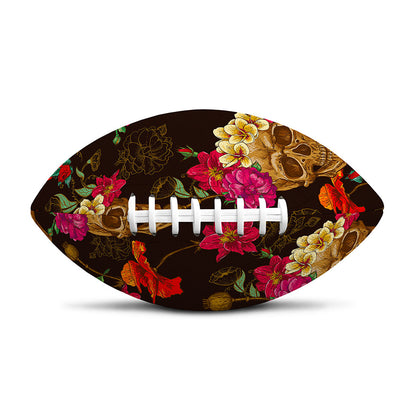 Vintage Flowers Skull Pattern Print Rugby Ball
